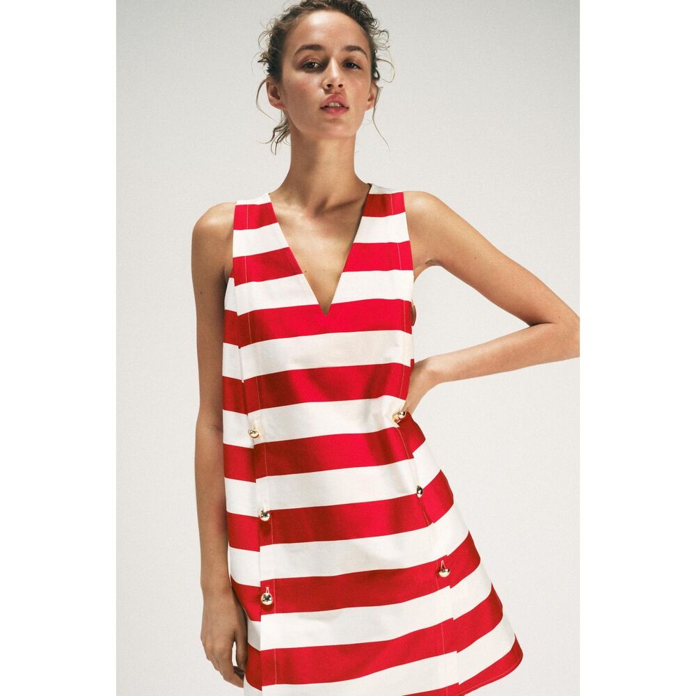 ZARA Striped Mini Dress S Red White Nautical Sailor NWT Rare